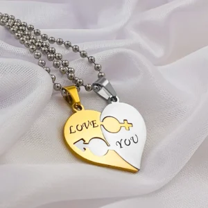 Silver Plated Chain With Love Pendant For Couple’s.