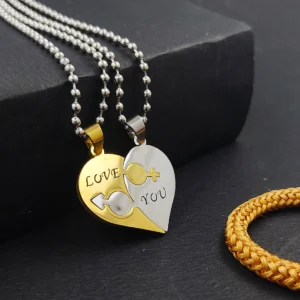 Silver Plated Chain With Love Pendant For Couple’s.