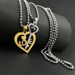 Silver Plated Chain With Love Pendant For Couple’s.
