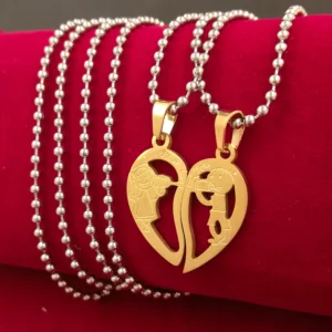 Silver Plated Chain With Love Pendant For Couple’s.