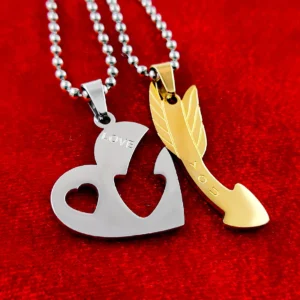 Silver Plated Chain With Love Pendant For Couple’s.