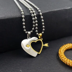 Silver Plated Chain With Love Pendant For Couple’s.