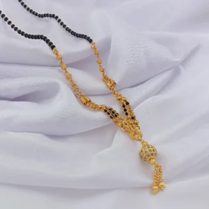 Gold-Plated Triple-Layer Mangalsutra with Black Beads & Intricate Detailing