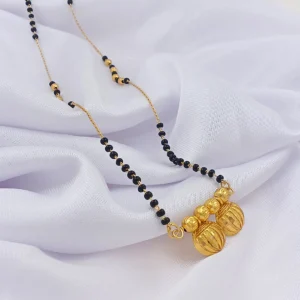 Traditional Gold-Plated Mangalsutra with Black Beads & Dual Pendant