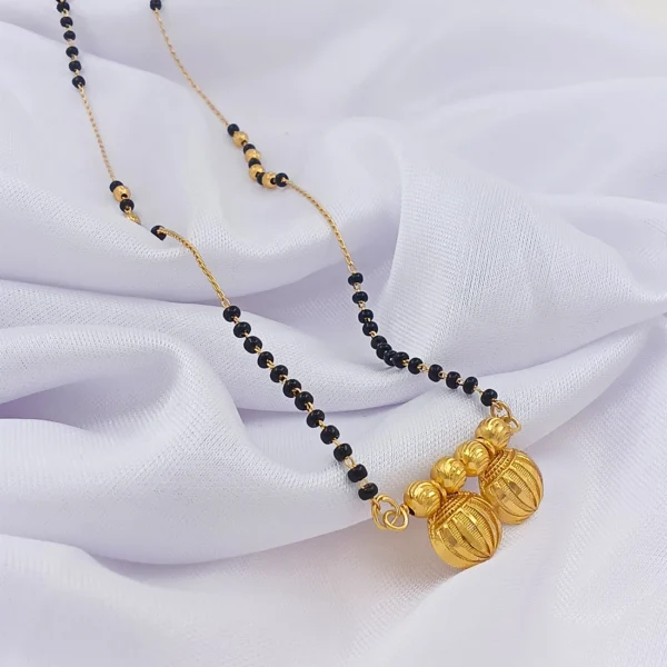 Traditional Gold-Plated Mangalsutra with Black Beads & Dual Pendant