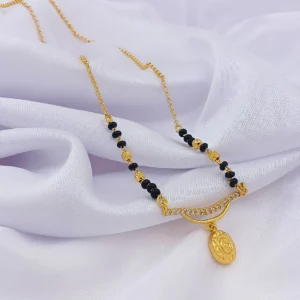 Traditional Gold-Plated Mangalsutra with Elegant Circular Pendant Crystal Accents