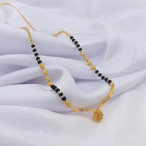 Gold-Plated Mangalsutra with Crystal-Studded Floral Pendant