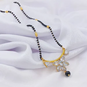 Gold-Plated Designer Mangalsutra with Sparkling White Stone Floral Pendant