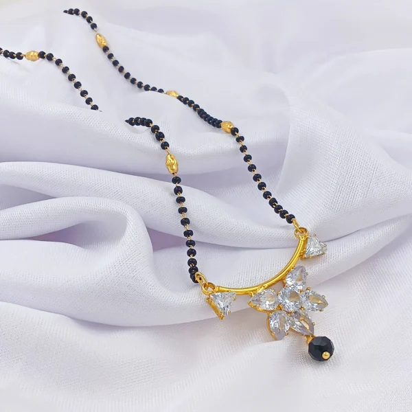 Gold-Plated Designer Mangalsutra with Sparkling White Stone Floral Pendant