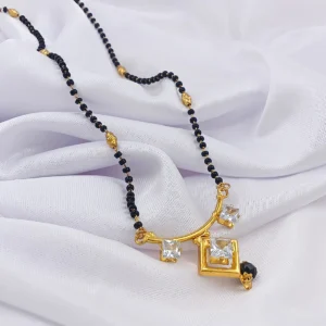 Gold-Plated Designer Mangalsutra with Geometric Pendant & Sparkling Stones