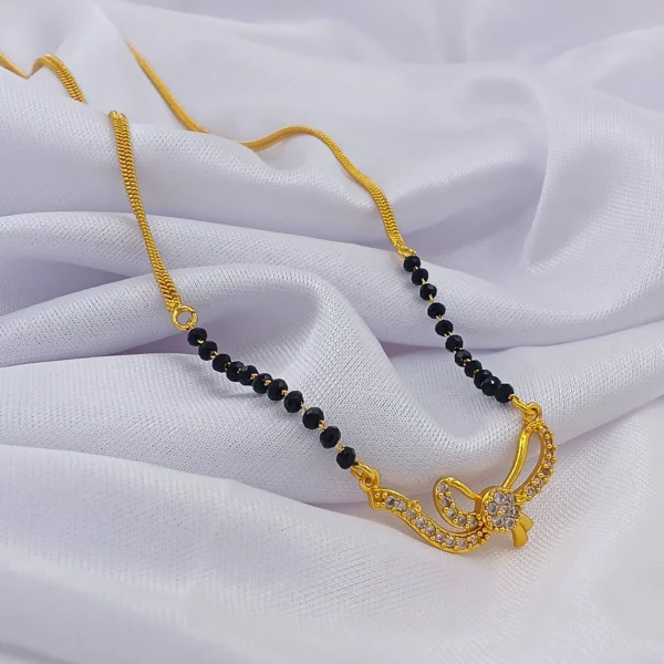 Elegant Gold-Plated Bow Design Mangalsutra with Sparkling Stones