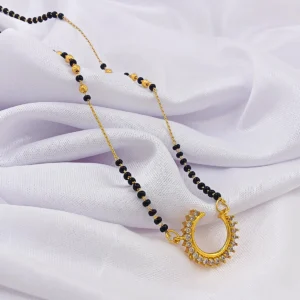 Elegant Gold-Plated Mangalsutra with CZ Stones & Black Beads