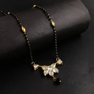 Gold-Plated Designer Mangalsutra with Sparkling White Stone Floral Pendant