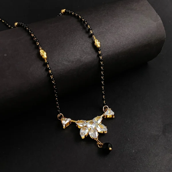 Gold-Plated Designer Mangalsutra with Sparkling White Stone Floral Pendant - Image 3