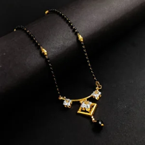 Gold-Plated Designer Mangalsutra with Geometric Pendant & Sparkling Stones