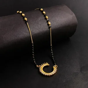 Elegant Gold-Plated Mangalsutra with CZ Stones & Black Beads