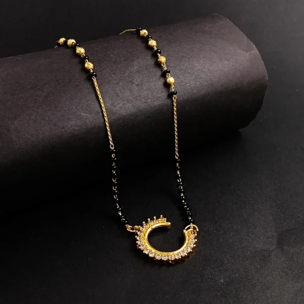 Elegant Gold-Plated Mangalsutra with CZ Stones & Black Beads - Image 3