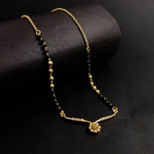 Gold-Plated Mangalsutra with Crystal-Studded Floral Pendant