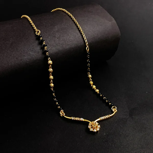 Gold-Plated Mangalsutra with Crystal-Studded Floral Pendant - Image 3