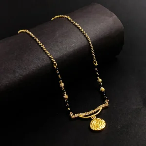 Traditional Gold-Plated Mangalsutra with Elegant Circular Pendant Crystal Accents