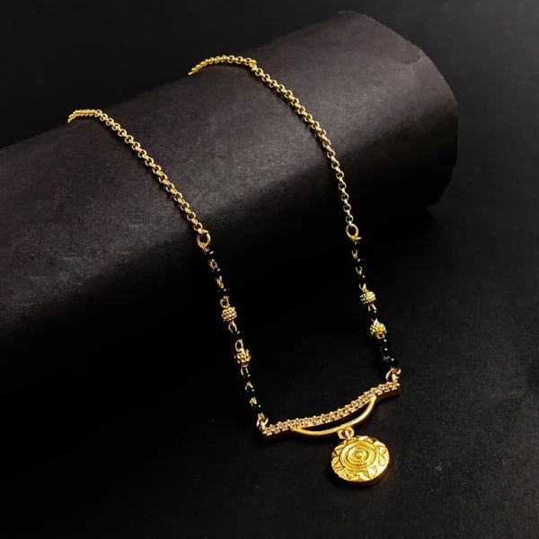 Traditional Gold-Plated Mangalsutra with Elegant Circular Pendant Crystal Accents - Image 3