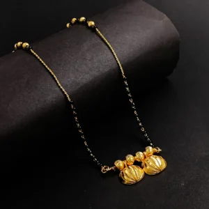 Traditional Gold-Plated Mangalsutra with Black Beads & Dual Pendant