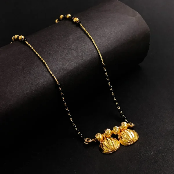 Traditional Gold-Plated Mangalsutra with Black Beads & Dual Pendant - Image 3