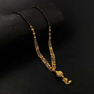 Gold-Plated Triple-Layer Mangalsutra with Black Beads & Intricate Detailing