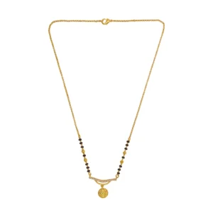 Traditional Gold-Plated Mangalsutra with Elegant Circular Pendant Crystal Accents