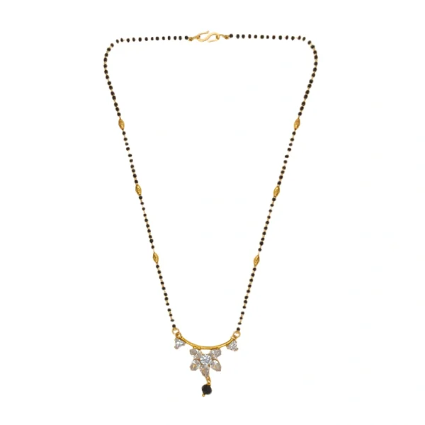 Gold-Plated Designer Mangalsutra with Sparkling White Stone Floral Pendant - Image 4