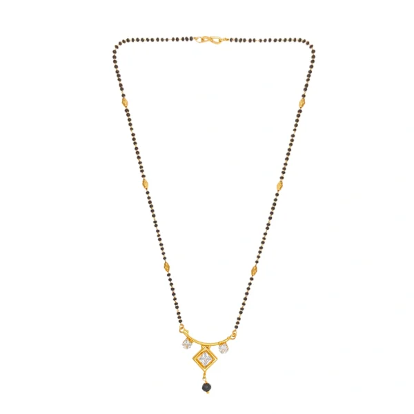 Gold-Plated Designer Mangalsutra with Geometric Pendant & Sparkling Stones - Image 4