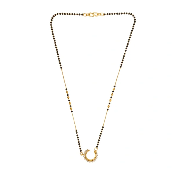 Elegant Gold-Plated Mangalsutra with CZ Stones & Black Beads - Image 4
