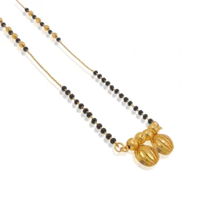 Traditional Gold-Plated Mangalsutra with Black Beads & Dual Pendant