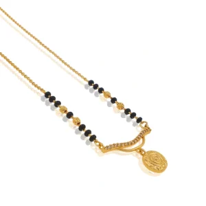 Traditional Gold-Plated Mangalsutra with Elegant Circular Pendant Crystal Accents