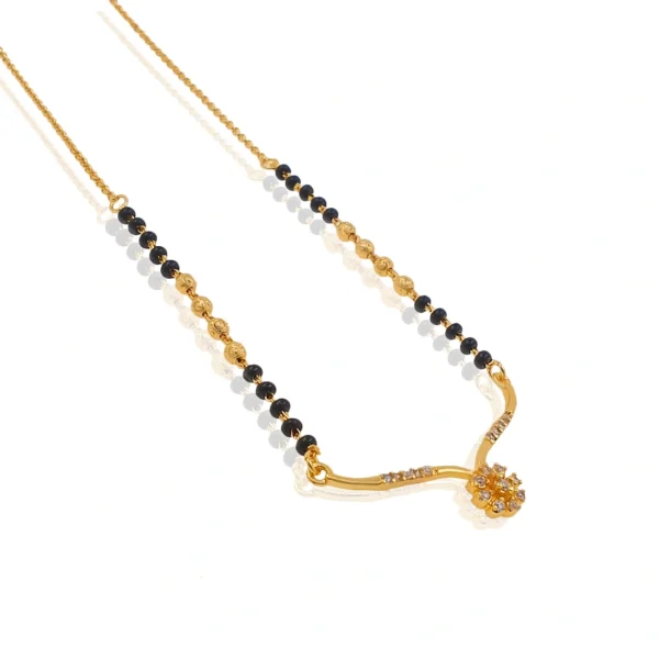 Gold-Plated Mangalsutra with Crystal-Studded Floral Pendant - Image 5
