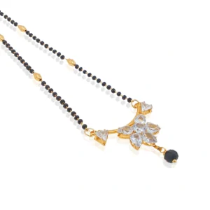 Gold-Plated Designer Mangalsutra with Sparkling White Stone Floral Pendant