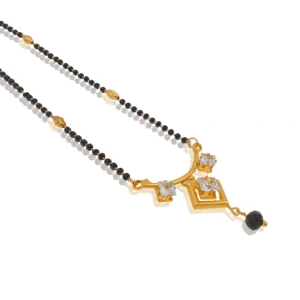 Gold-Plated Designer Mangalsutra with Geometric Pendant & Sparkling Stones