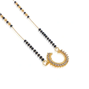Elegant Gold-Plated Mangalsutra with CZ Stones & Black Beads