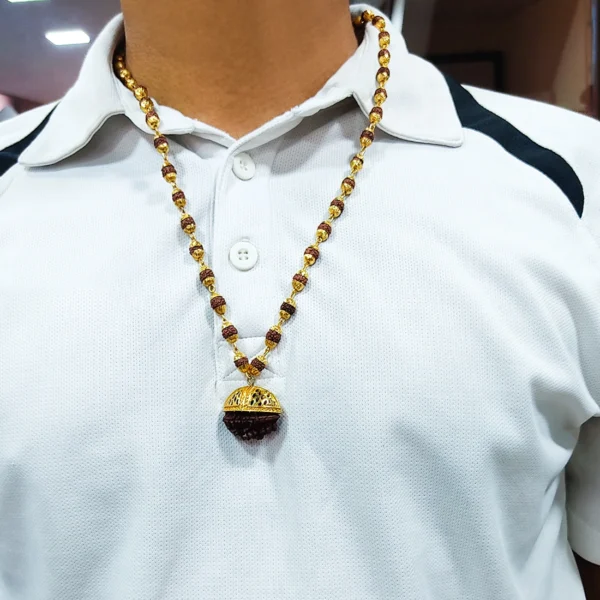 Gold Plated Rudraksha Chain For Men’s & Boy’s. - Image 4