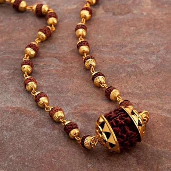 Gold Plated Rudraksha Chain For Men’s & Boy’s. - Image 3